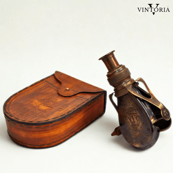 Brass Monocular with Leather Case Columbus Engraved
