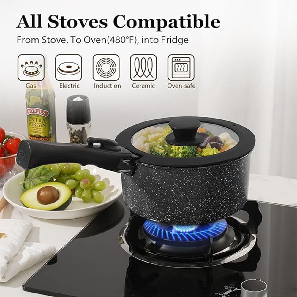 15Pcs Pots and Pans Set Nonstick Cookware Set with Removable Handles, Oven Safe, Induction Compatible - Black
