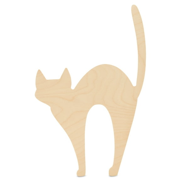 Spooky Cat Wooden Cutout 12 x 8 Inches, 12 Unfinished Birch Wood Animal Cutouts for Halloween Decor and DIY Crafts, by Woodpeckers