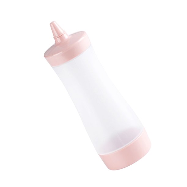 Ounissouiy Botella exprimible de salsa de tomate con tapa, herramienta de decoración de pasteles de plástico, botella para ensalada, dispensador de Cocina y Comedor rosado