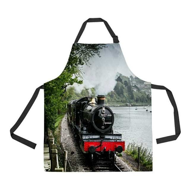 ABPHQTO Steam Train Mountain Trees Delantal Hogar Cocina Delantal con bolsillos