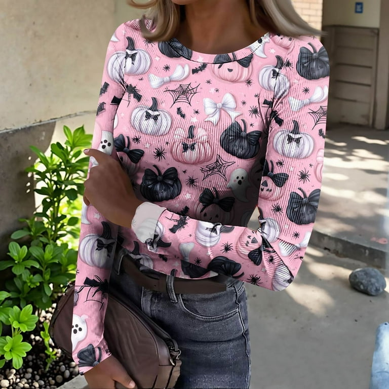 Rib Knit Tops for Women Stretch Crewneck Ribbed Long Sleeve T