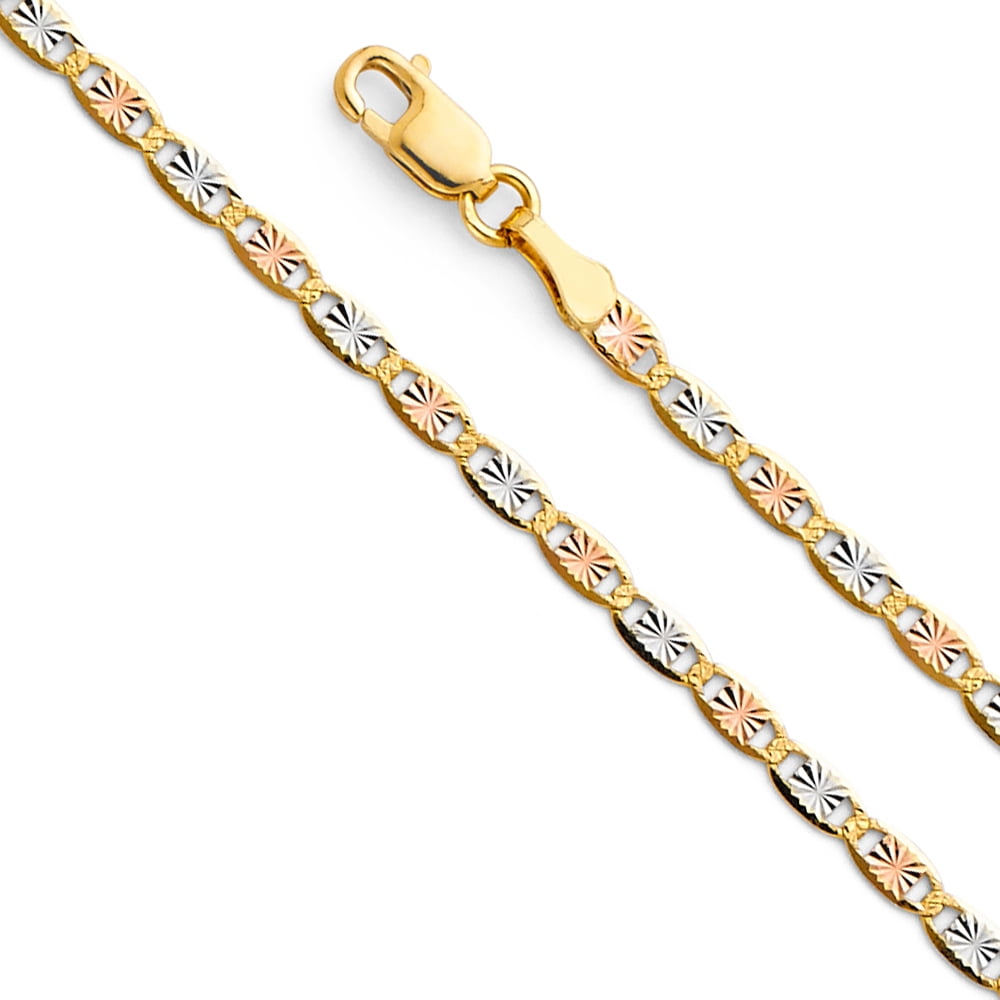 18 Inches Jewels By Lux 14K White Yellow and Rose Three Color Gold 2.1MM Rail Diamond-Cut Valentino Chain Necklace 18 Inches Jewels By Lux 14K White Yellow and Rose Three Color Gold 2.1MM Rail Diamond-Cut Valentino Chain Necklace