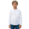 thumbnail image 3 of Boys T Shirts Kids Unisex Long Sleeve Button Up Cotton Linen Shirt Pocket Boys' Tops White 13-14 Years, 3 of 6