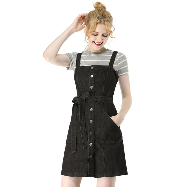 INSPIRE CHIC Robe Salopette en Denim Classique pour Femmes à Bretelles Ajustables, Coupe Trapèze