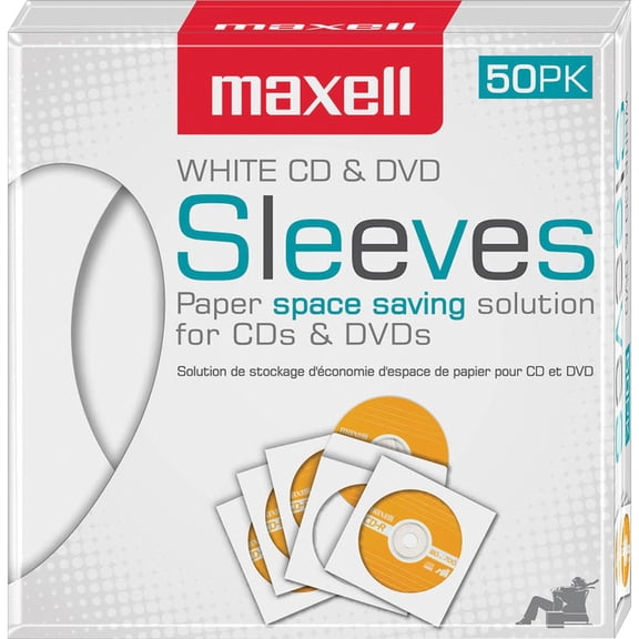 Maxell White CD / DVD Sleeves - Sleeve - Slide Insert - White | Bundle of 5