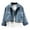 Blue, variant on Frostluinai Cropped Denim Jacket for Women Long Sleeve Lapel Collar Jean Coats Button Down Crop Denim Coats Loose Fit Jacket with Pocket