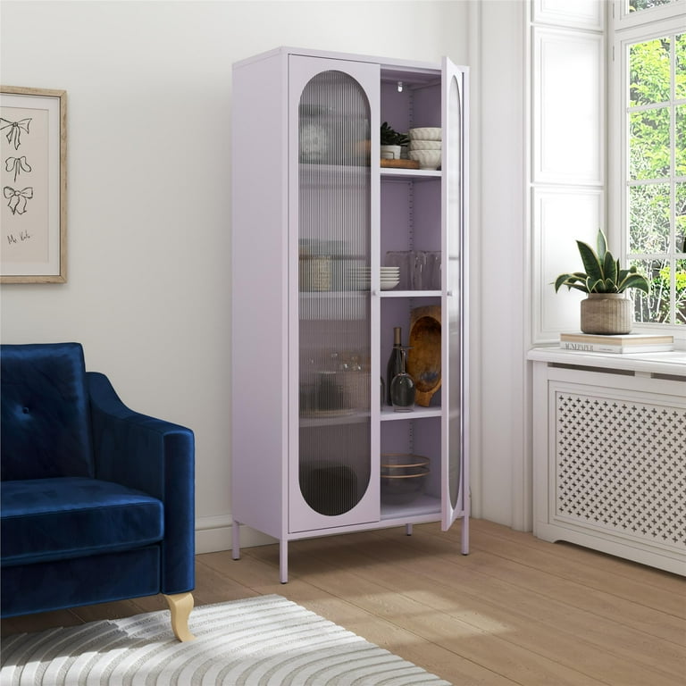 Mr. Kate Luna Tall 2-Door Accent Cabinet with Fluted Glass, Lilac