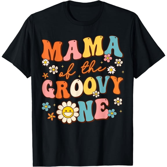 Colorful Retro Mama Of The Groovy One 1st Birthday T-Shirt for Pregnancy Announcement