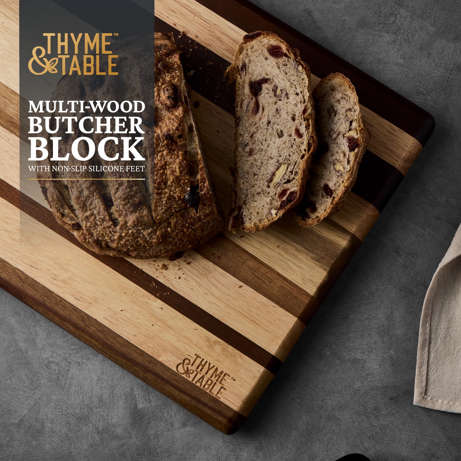 Thyme & Table 18x12 Multi-Wood Butcher Block with Non-Slip Silicone Feet