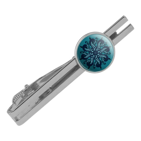 Octopus Squid Tentacles Round Tie Bar Clip Clasp Tack Silver Color Plated