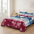 thumbnail image 2 of Full Quilt Set 78''x90'', Blue White Red Lightweight Summer Bedspread Coverlet Set with 2 Pillow Shams, Tie-dye American Flag Star Abstract Breathable All Season Quilt Bedding for Bedroom/Guest Room, 2 of 9