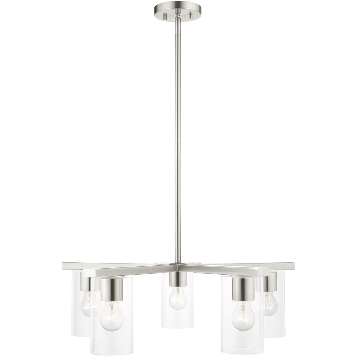 5 Light Brushed Nickel Chandelier with Clear Glass Shade