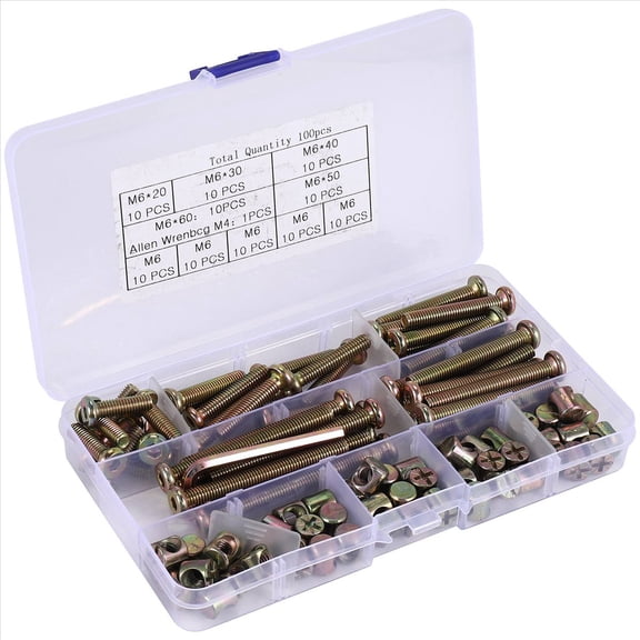 Baby Bed Screws Bolts Kit,Hex Drive Socket Cap Bolts Nuts Assortment Kit,for Crib Chairs,M6 100Pcs