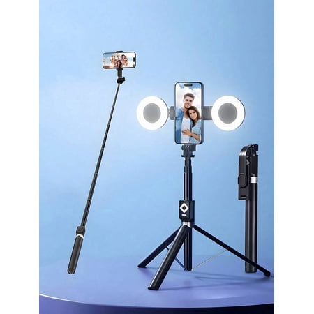 6-in-1 Selfie Stick Tripod with Fill Light Wireless Remote Bluetooth Page Turner & Music Control Compatible with iPhone iPad Android Phone for Live Streaming Travel Vlogging