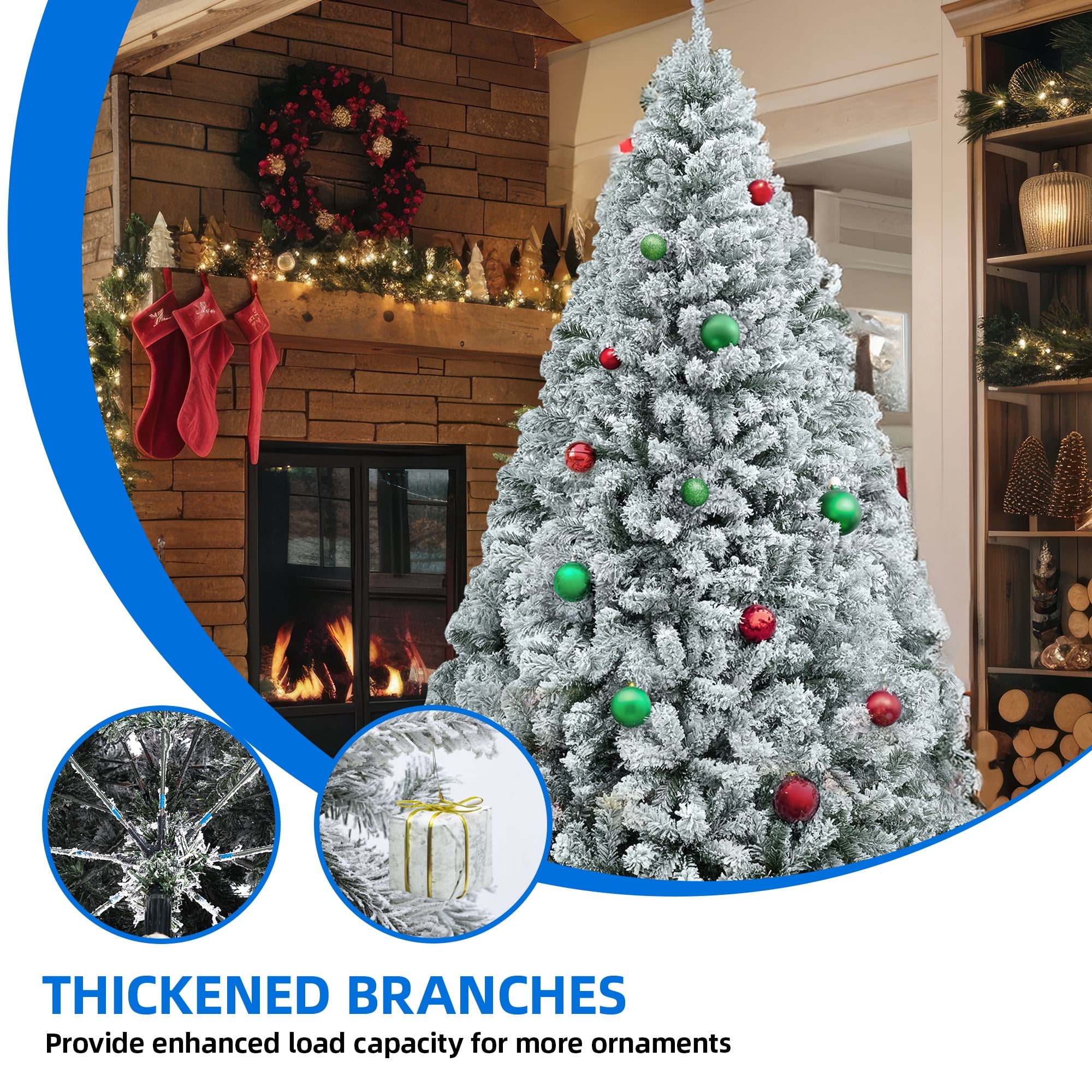 Uforic 6ft Snow Flocked Artificial Christmas Pine Tree with 880 Branch Tips and Foldable Metal Base for Home, Store, and Office Decoration, White