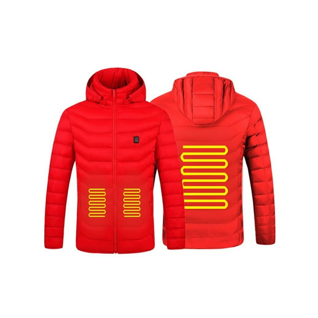 Mialoley USB Electric Heated Jacket Winter Hooded Long Sleeve Full-Zipper Down Jacket Coat with Pockets for Women Men