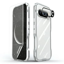 Dteck Minimalist Phone Case for Google Pixel 9 Pro XL, Aluminum Metal Frame Bumper with Full Body Protective Film Screen Protectro Soft TPU Film Camera Lens Protector for Pixel 9 Pro XL,Silver