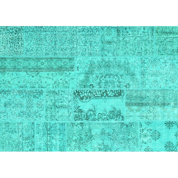 Ahgly Company Machine Washable Indoor Rectangle Patchwork Turquoise Blue Transitional Area Rugs, 2' x 4'