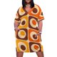thumbnail image 1 of Vestido holgado con bolsillos, estilo retro vintage de los años 70, estampado geométrico en naranja, marrón y amarillo, ropa de playa, 1 of 7