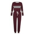 thumbnail image 4 of HAPIMO Women's Color Block Two Piece Pajamas Set Casual Long Sleeve Sweatshirt with Long Pants Loungewear Outfits Tracksuits Red L, 4 of 5