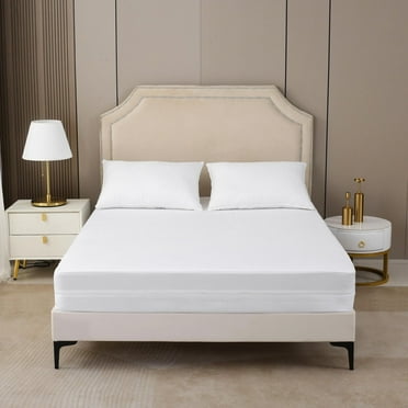 Marina Decoration Premium Soft 100% Waterproof Bed Bug Proof Encasement Noiseless Mattress Cover Zippered Surround Hypoallergenic and Breathable Mattress Protector Fit Up to 15 inches deep, White