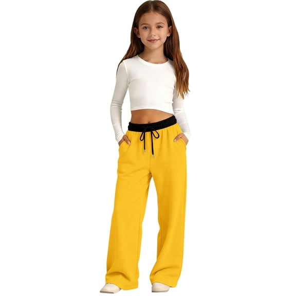 Mercatoo Girls Oversized Wide Leg Sweatpants Kids Baggy Swea𝐭 Pants Drawstrin𝐠 Waist Color Block Straight Leg Track Pants Trousers