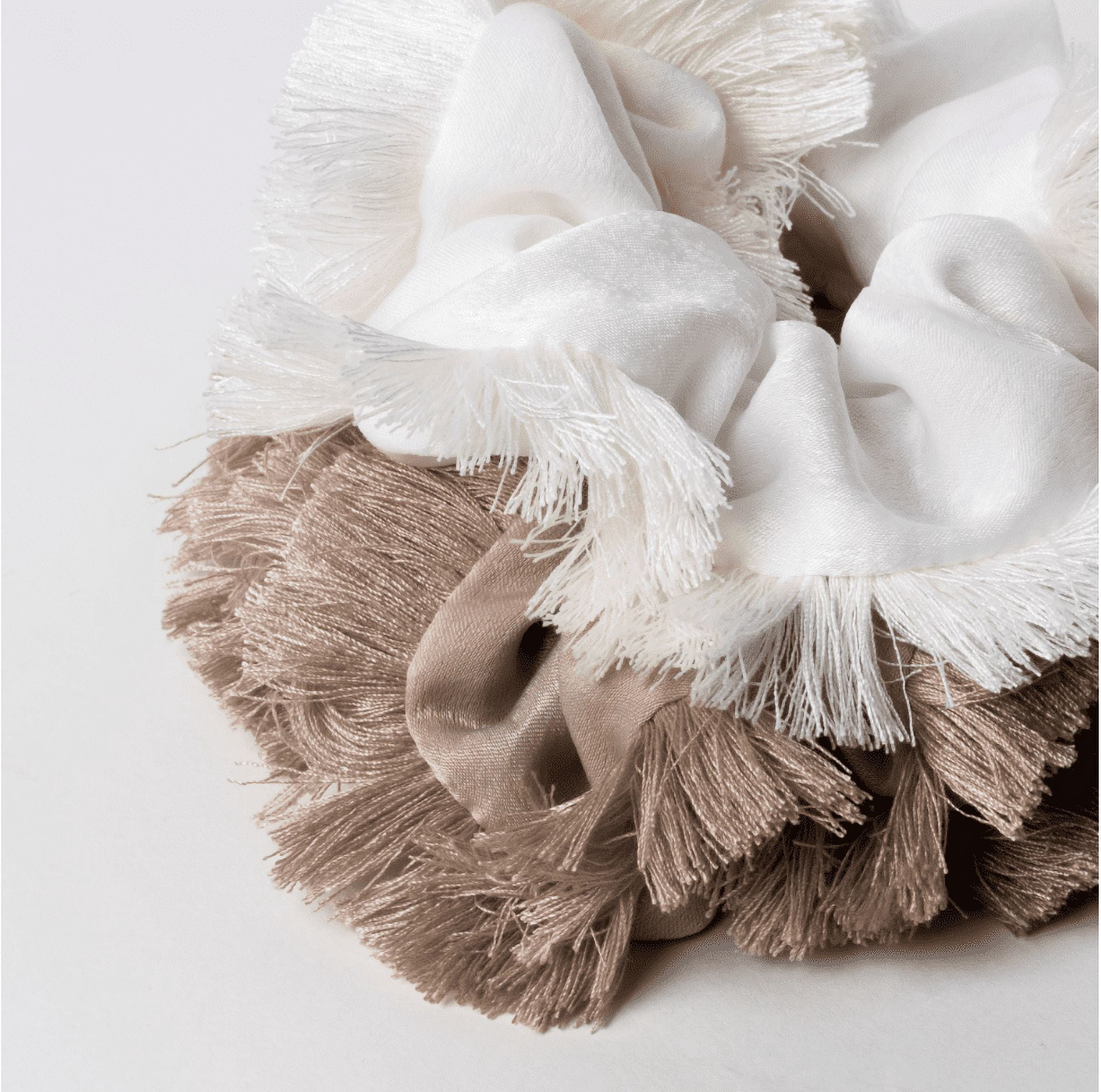 Hairitage by Mindy Take Me to the Beach Fringe Edge Hair Scrunchie & Ponytail Holder, Taupe