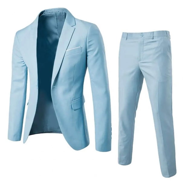 1 Set Men Blazer Pants Set Solid Color Long Sleeve Slim Fit Turndown Collar Temperament One Button Pockets Suit Set Male Clothes