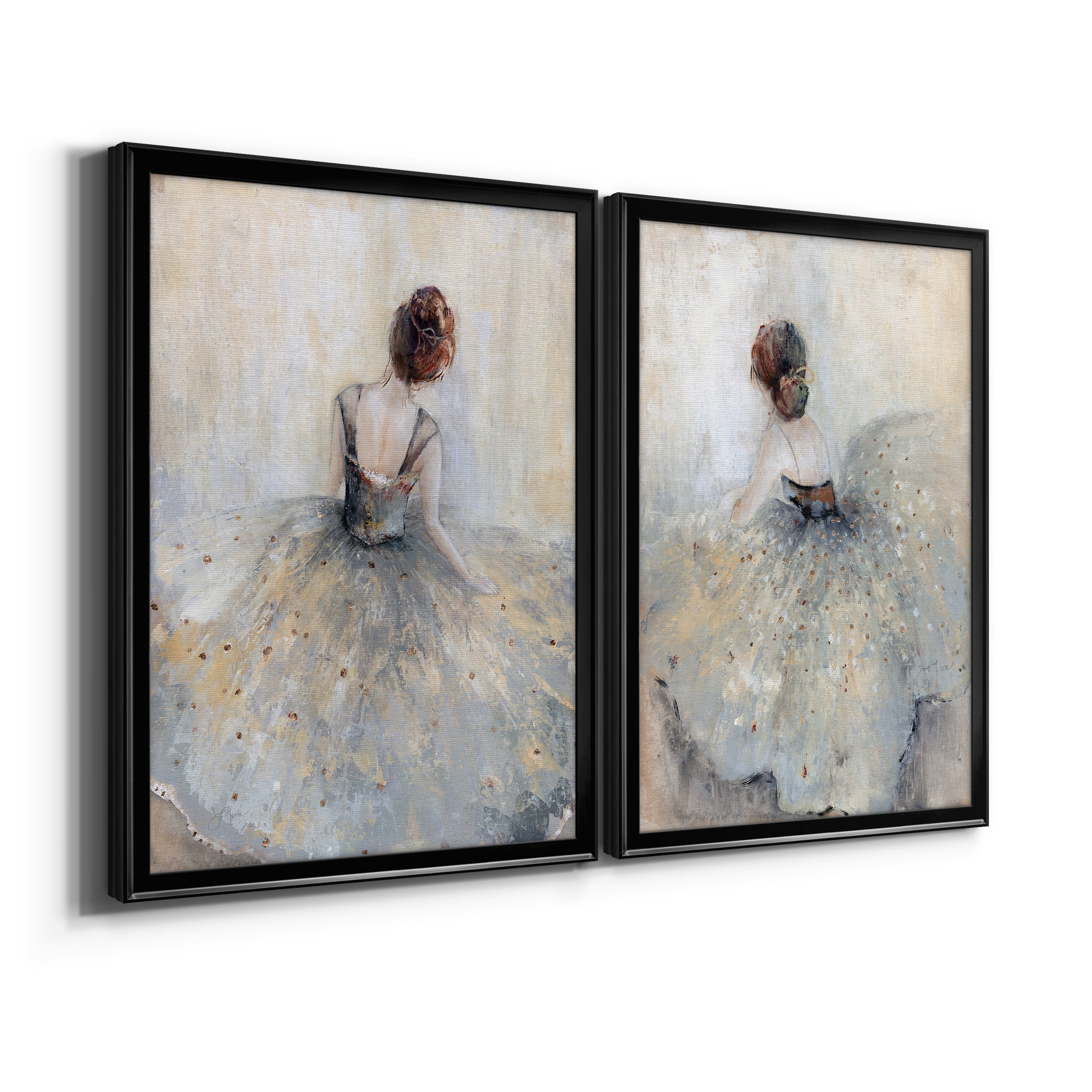2 Piece Set Beautiful Contemplation Premium Framed Canvas - Ready to Hang - 26.5 x 36.5 Each - Black Frame