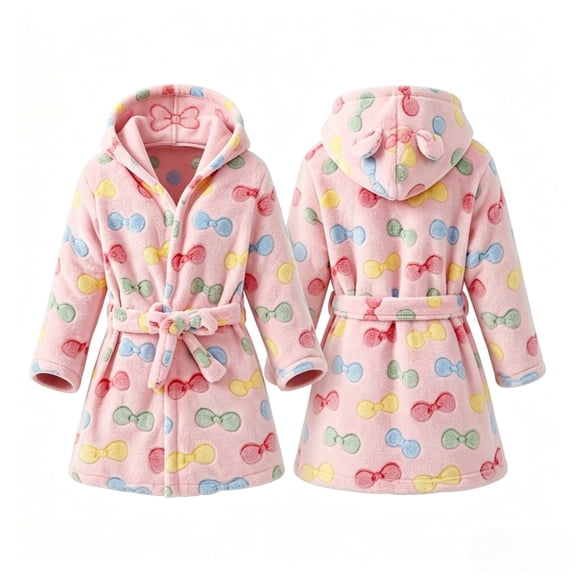 LYMAYTER 1-7Y Toddler Girls Hooded Bathrobe Baby Soft Cozy Flannel Robe Long Sleeve Thickened Warm Pajamas