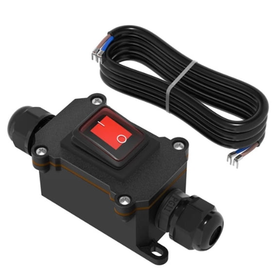 Inline Switch Waterproof, Outdoor On/Off Toggle Switch with Waterproof Junction Box, DC 16A On Off Switch Inline Cord Switch with Red LED Rocker Button