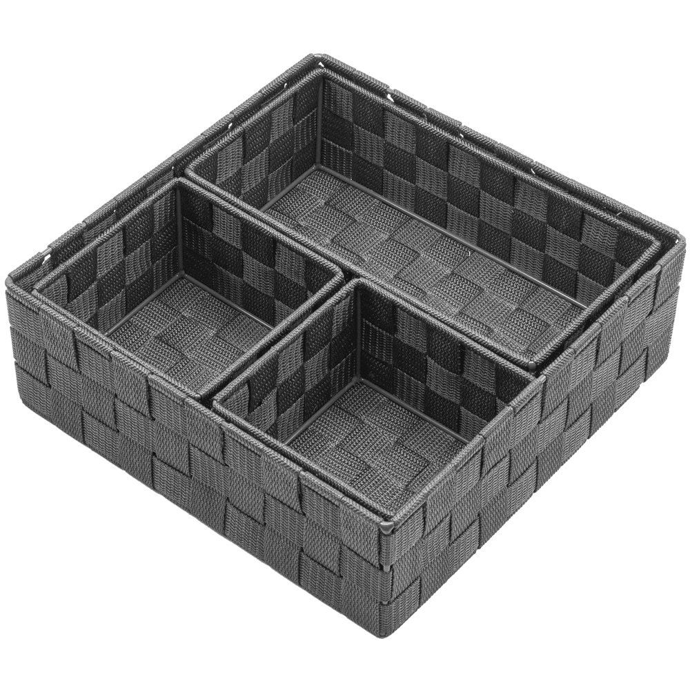 Woven Storage Baskets 4 Piece Set, Gray Pattern