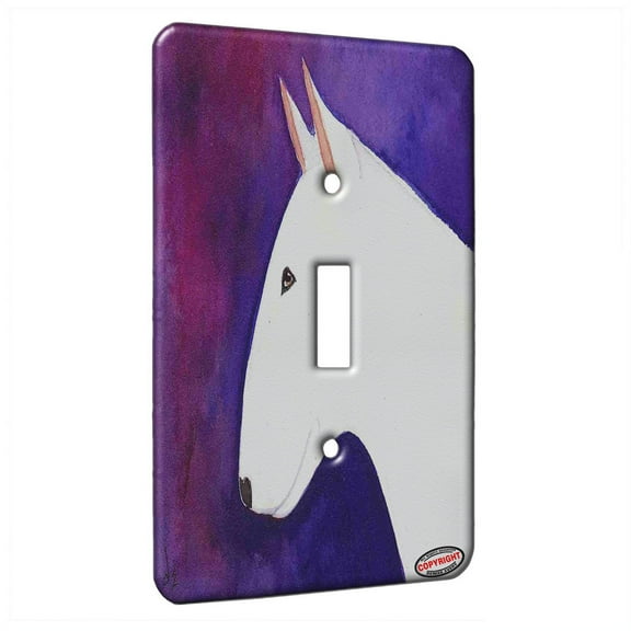 KuzmarK™ Single Gang Toggle Switch Wall Plate - White Bull Terrier Dog Art by Denise Every
