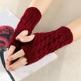 thumbnail image 2 of UTSJKR Women's Ribbed Wrist Arm Warmers Stretchy Cable Knitted Fingerless Short Gloves Soft Mitten Winter Gifts for Friends Family Wine, 2 of 4