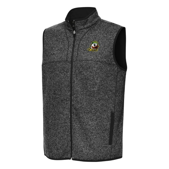 Men's Antigua Heather Black Oregon Ducks Fortune Full-Zip Vest