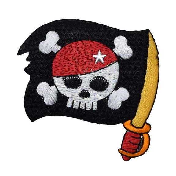Pirate Skull - Sword/ Black Flag - Iron on Applique/Embroidered Patch