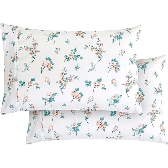 Elegant Comfort Set of 2 Floral Print Pillowcases, 1500 Series Hotel Quality Microfiber, Soft and Smooth with Envelope Closure, Standard/Queen, Pink Celia