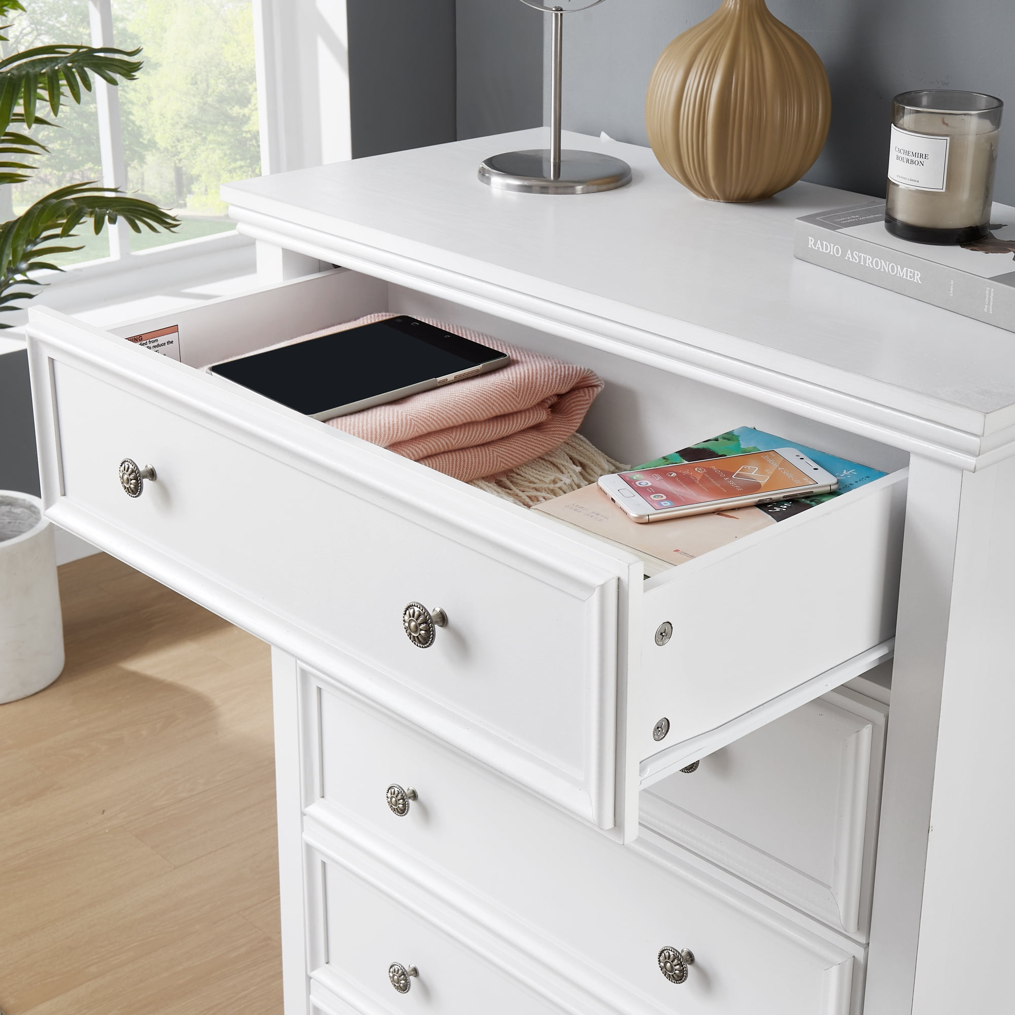 Leumius 5-Drawers Dresser,Farmhouse Tall Chest of Drawers Closet Organizers and Storage for Living Room,Bedroom,White