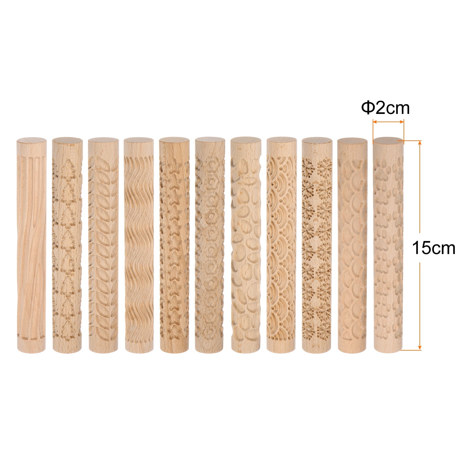 11pcs Wood Clay Roller 15cm Wooden Pottery Tools Wood Grain Texture