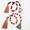 Christmas Wooden Bead Wreath with Tassels, Decorated with Snowman