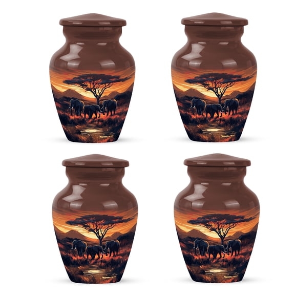 Yatskia Jungle Safari Elephant Little Funeral Urns for Adult Ashes Brother and Sister, Small Memorial Urn for Human Ashes Adult Man, (Classic 3 Inch, Pack of 4)