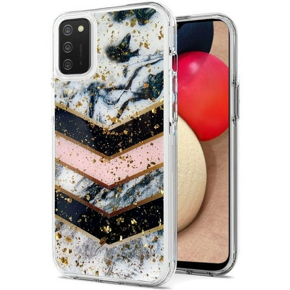 GSA Frozen Glitter Striped Marble Hybrid Case for Samsung Galaxy A02s - Black/White