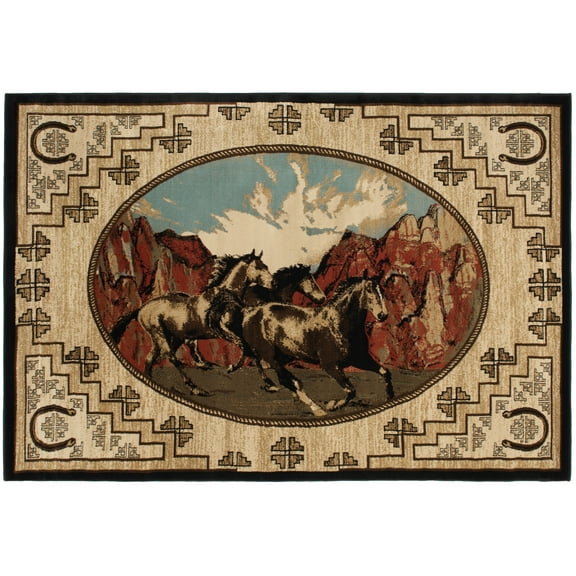 Rug Empire Lodge King Great Escape Wild Horse Multi Area Rug 5'3" x 7'7" Nature 5' x 8' Black Cabin & Lodge,Southwestern