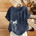 thumbnail image 1 of Xuyuer Women's Casual Linen Round Neck Printed Short Sleeve Button Blouse, Breathable Summer Top for Vacation Wear, Market Days and Relaxed Boho Style, 1 of 5