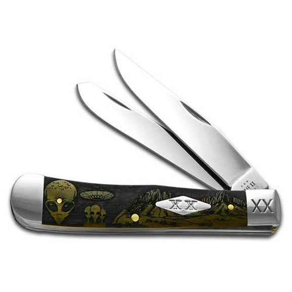 Case XX Knives Trapper Aliens Olive Green Bone 1/500 Stainless Pocket Knife