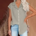 thumbnail image 6 of Eryao Weekly Sale Summer Tops for Women 2025 Trendy Cotton Linen Button Down Shirts Dressy Cap Sleeve Collared Business Casual Blouses,Khaki,M, 6 of 8