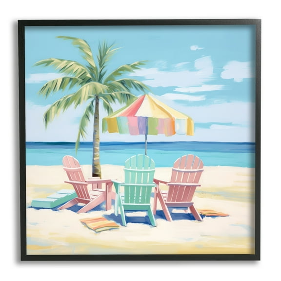 Stupell Industries Pastel Beach Umbrella Scene Landscape Painting Black Framed Art Print Wall Art, 12 x 12