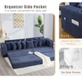 thumbnail image 4 of Timbernest 110.75" L Shaped Convertible Sleeper Sofa Bed, Corduroy Modular Sectional Couch with Movable Footstool, Cup Holders, Side Pockets, 8 Throw Pillows, Blue, 4 of 12