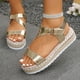 thumbnail image 2 of Bmisegm Women's Summer New Gold Glossy Buckle Sandals Womens Sandals Summer Gold 7, 2 of 8
